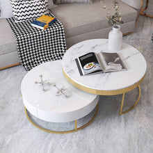 Load image into Gallery viewer, White marble coffee table set with drawer