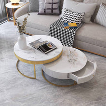 Load image into Gallery viewer, White marble coffee table set with drawer
