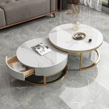 Load image into Gallery viewer, White marble coffee table set with drawer