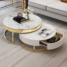 Load image into Gallery viewer, White marble coffee table set with drawer