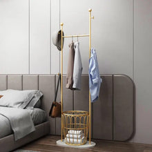 Load image into Gallery viewer, Clothes rack with basket and marble base (golden)
