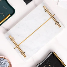 Load image into Gallery viewer, Gold line rectangular marble tray
