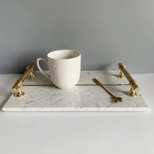 Load image into Gallery viewer, Gold line rectangular marble tray
