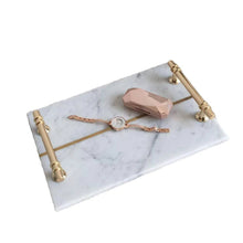 Load image into Gallery viewer, Gold line rectangular marble tray
