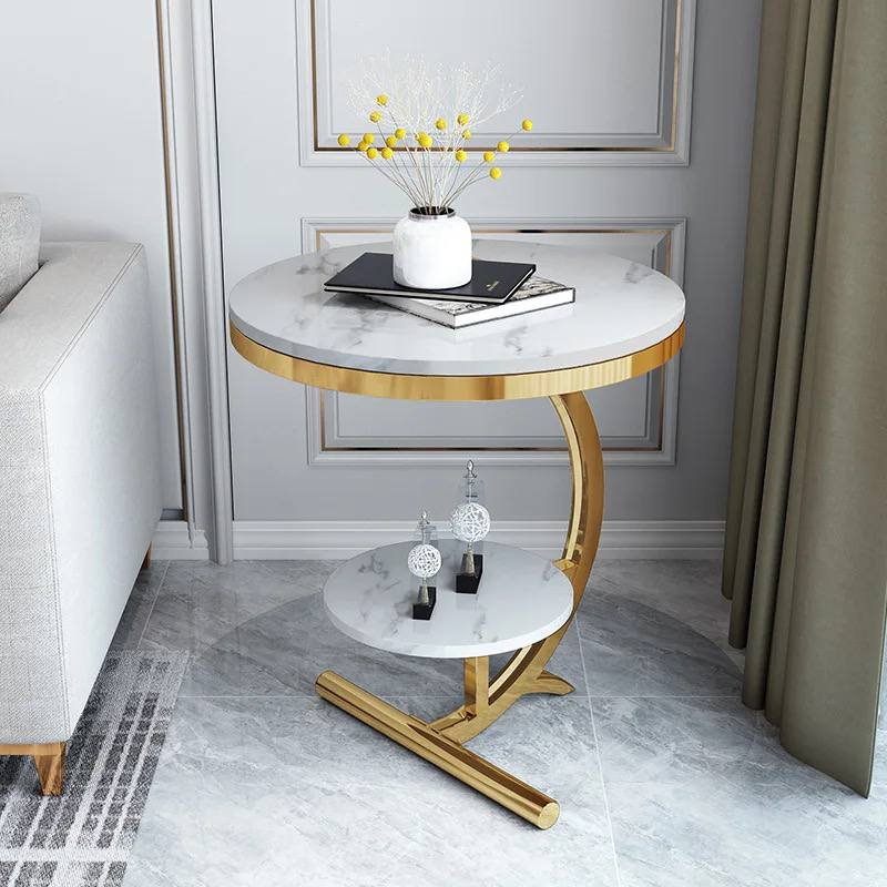 Marble table with glossy gold base