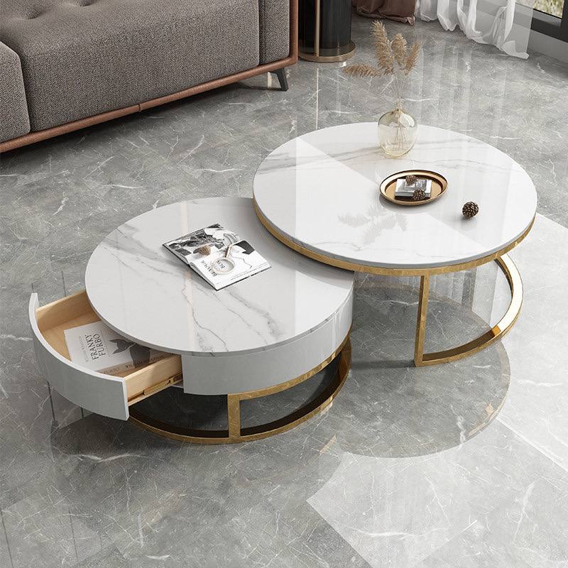 White marble coffee table set with drawer