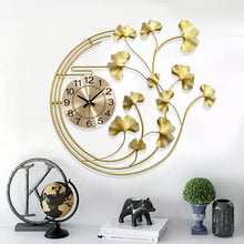 Load image into Gallery viewer, Custom Design Gold Leaf Metal Art Wall Clock
