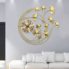 Load image into Gallery viewer, Custom Design Gold Leaf Metal Art Wall Clock
