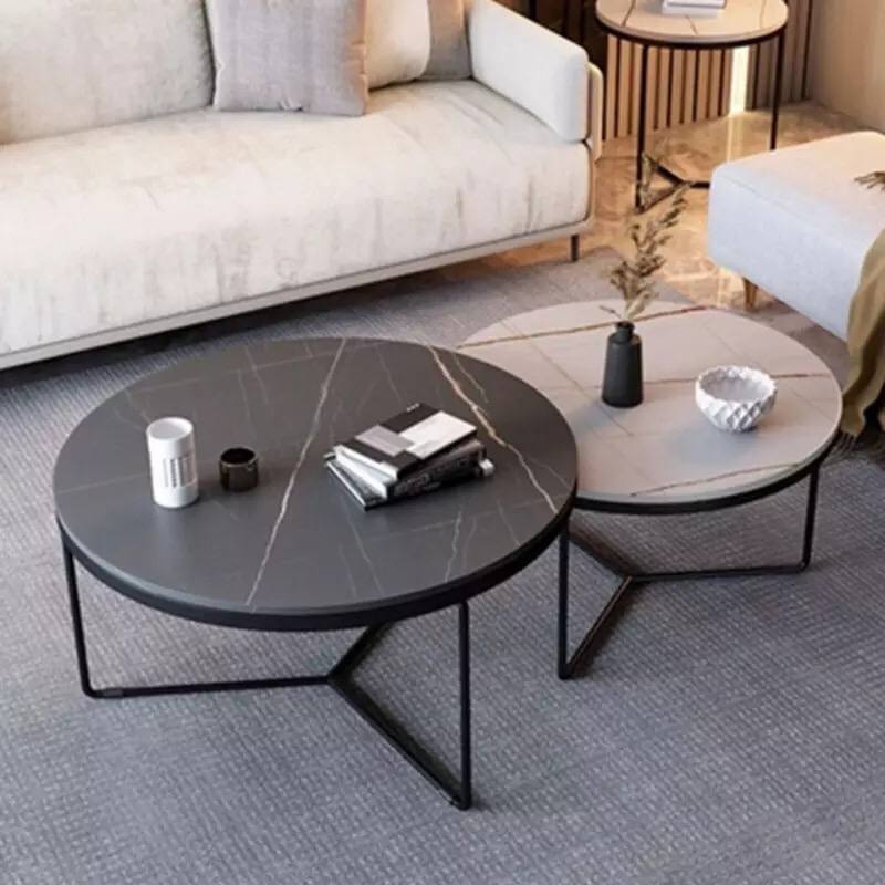 BLACK AND WHITE MARBLE BASE COFFEE  TABLE SET