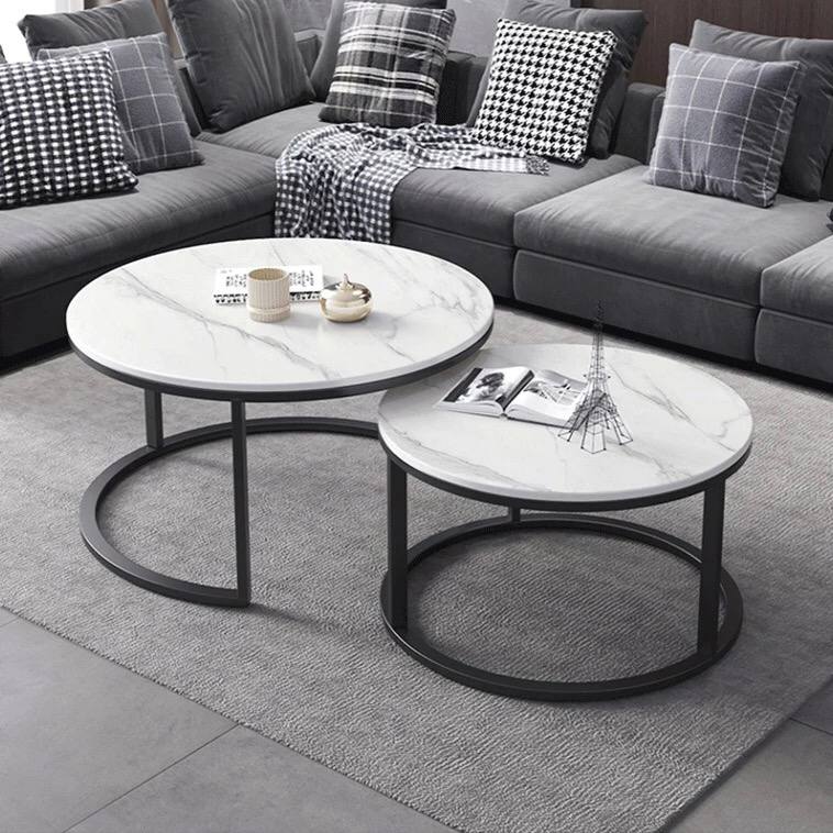 Marble with black base coffee table set