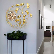 Load image into Gallery viewer, Custom Design Gold Leaf Metal Art Wall Clock
