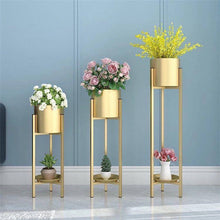 Load image into Gallery viewer, Gold metal plant stands set of 3
