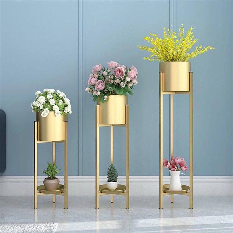 Gold metal plant stands set of 3