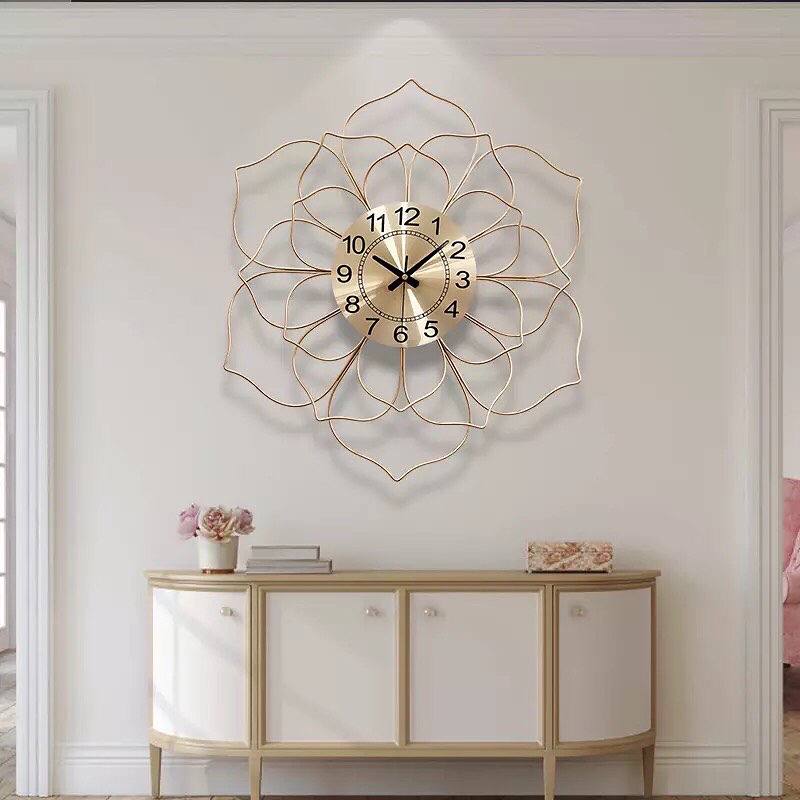 Luxury Glam golden flower design wall clock