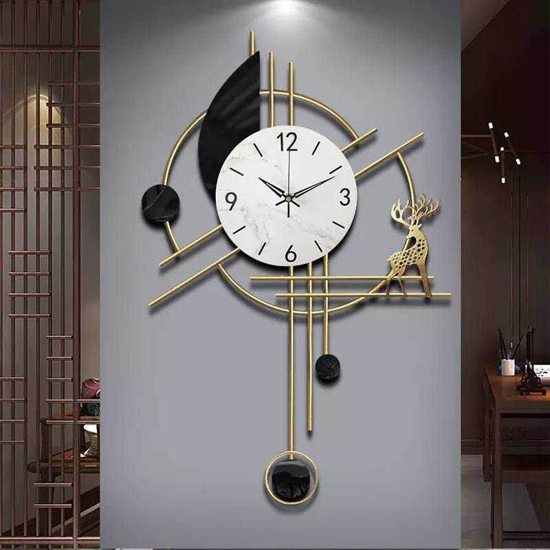 Black lucky deer marble wall clock